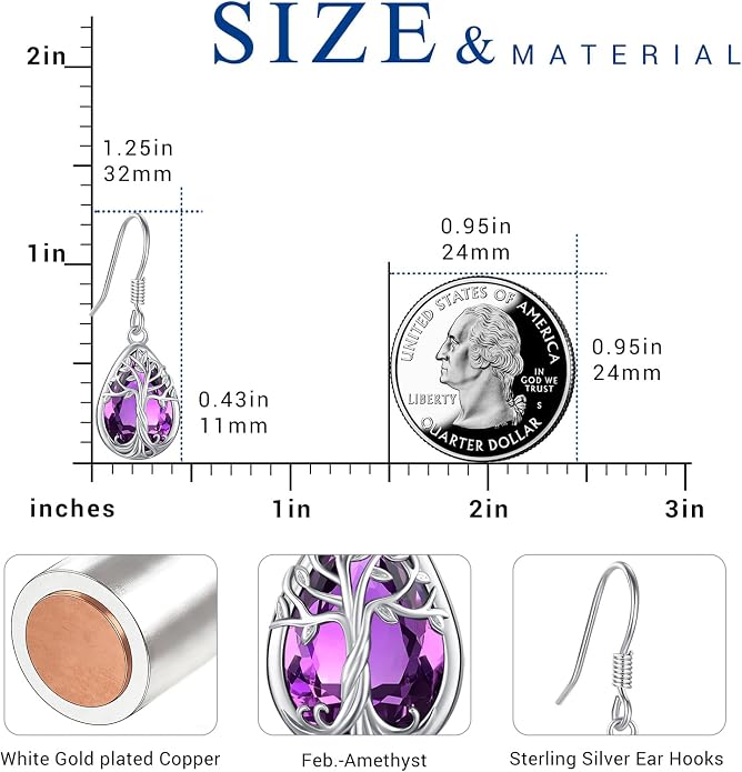 Eusense Sterling Silver Dangle Earrings for Women Tree of Life Animals Moonstone Turquoise Leverback Earrings Jewelry Gifts