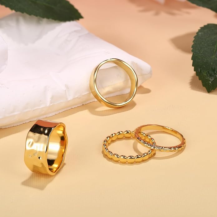 Fansilver Stackable Chunky Gold Rings for Women Non Tarnish Dainty 14K Gold Plated Stacking Thumb Rings Set Trendy Gold Wedding Band Ring Size 5-11