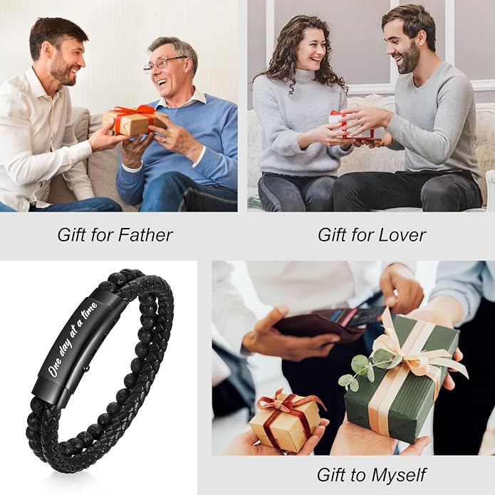 VNOX Men's Inspirational Mantra Engarved Handmade Braided Leather Adjustable Cuff Bangle Bracelet Encouragement Motivational Gift for Men