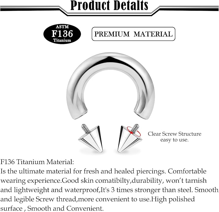 20G-2G ASTM F136 Titanium Septum Rings Nose Ring Hoops Circular Barbell Helix Snug Tragus Rook Daith Cartilage Earring Sneke Bites Lip Ring Hoop Smiley Piercing Jewelry for Women Men 6mm-19mm