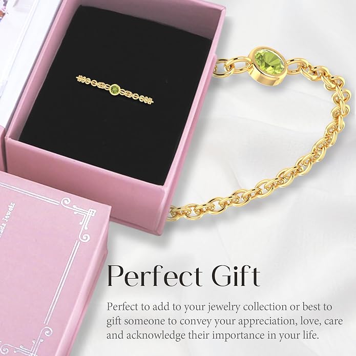 14k Gold Chain Rings for Women with Natural 2.2mm Birthstone, Women's Statement Rings, Chain Rings