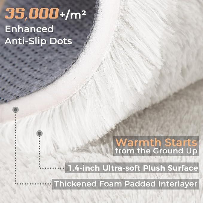 OPPODREAM 9x12 White Rugs for Bedroom, Ultra-Soft Fluffy Area Rugs for Living Room, 9 x 12 Shag Carpet for Nursery, Kids, Girl, Boy, Baby, Plush, Fuzzy, Shaggy, Cute Home Decor