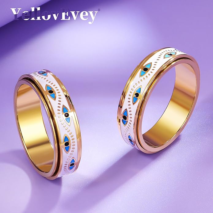 Evil Eye Fidget Ring for Women - Anxiety Relief Spinner Jewelry,18K Gold Plated Stainless Steel Turkish Ojo Turco Protection Rings Gift for Adults