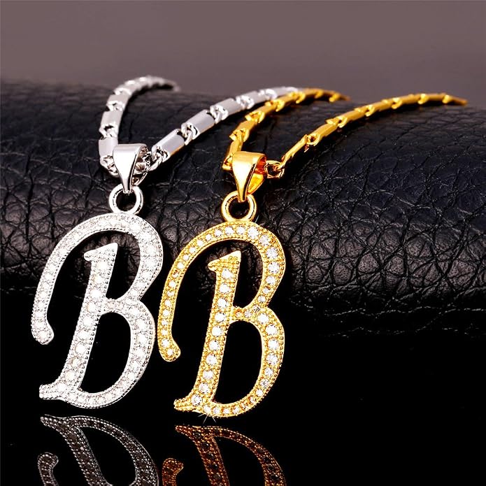 U7 Initial Necklace for Women, Gold/Platinum Plated CZ Crystal Letter A-Z Pendant Necklace, Shiny 20 Inch Name Chain Dainty Personalized Jewelry for Men Mom Wife Friend