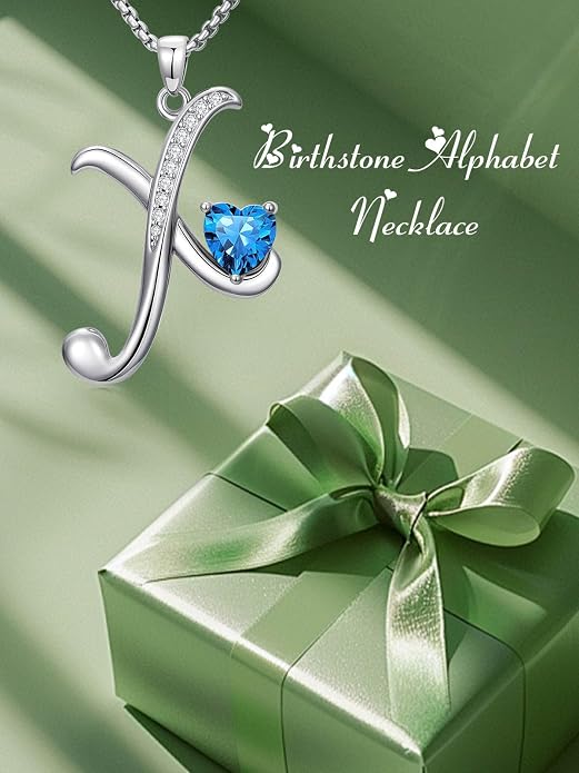 Birthday Gifts for Women Alphabet A to Z Initial Birthstone Pendant Necklaces for Women - 18k White Gold Plated Personalized Name Jewelry Anniversary Graduation Gifts for Wife Her Daughter Girlfriend(with Gift Box)