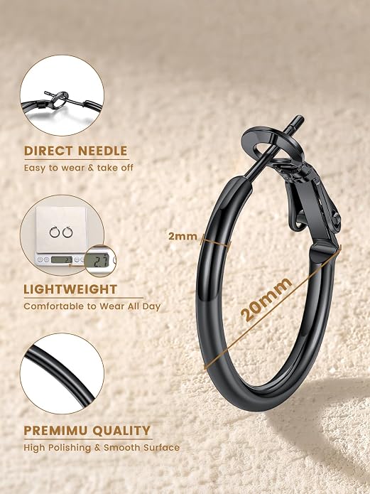 KeyStyle Gold Hoop Earrings for Women, Stainless Steel Hoops Earring Lightweight Loops, 2 mm Thick Hypoallergenic Circle Endless Thin Hoop (20/30/40/50/60/70/80/90/mm)