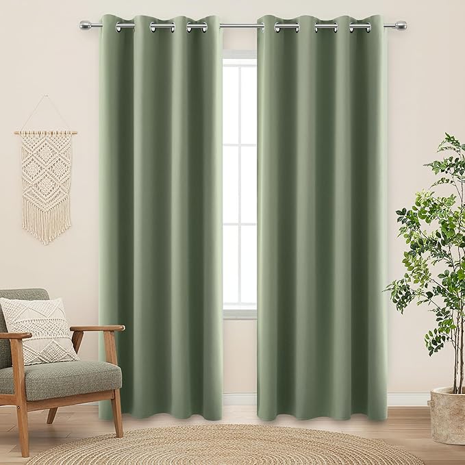 KOUFALL Energy Saving Efficient Smart Curtains for Sliding Glass Door,Blackout Boho Window Curtains for Living Room Decor,Sage Green,86 Inches Long