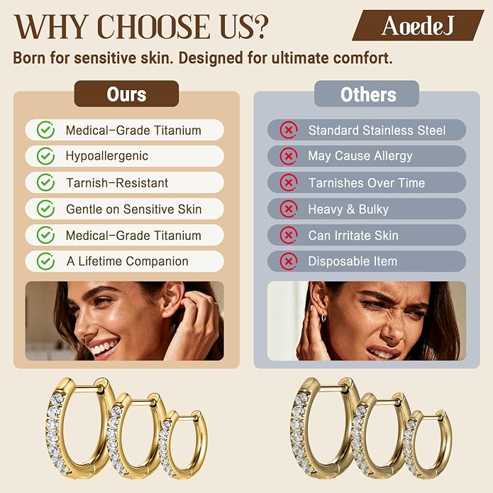 AOEDEJ G23 Titanium Hoop Earrings 18G Small Huggie Earrings Medical Grade Titanium Earring 8mm/10mm/12mm Cartilage Earring Hoop for Women Men Sensitive Ears