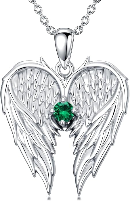Dorunmo Guardian Angel Wing Pendant Birthstone Heart Necklace Birthday Jewelry Gifts for Women Mom Wife Daughter