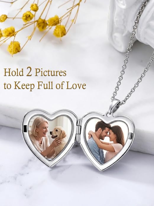 Round/Heart/Oval Shape Locket Necklace That Holds Pictures 925 Sterling Silver Personalized Birthstone Photos Engraved Locket Pendant Birthday Memorial Jewelry Gift for Women