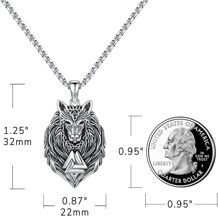 Eusense Viking Necklace for Men Women 925 Sterling Silver Pendant Thors Hammer/Norse Runes/Odin's Ravens/Wolf/Dragon/Snake/Yggdrasil/Freya/Helm of Awe/Valknut/Triskelion/Axe/Shield Viking Jewelry