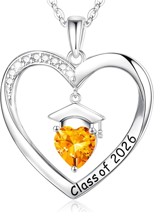 Anoup 2026 Graduation Gifts - 925 Sterling Silver Heart Birthstone Necklace Class of 2026 College High School Graduation Gifts for Women Her
