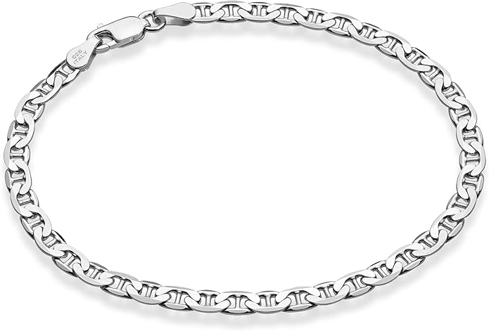 Miabella 925 Sterling Silver Italian 3mm, 4mm Solid Diamond-Cut Mariner Link Chain Anklet Ankle Bracelet for Women, Made in Italy