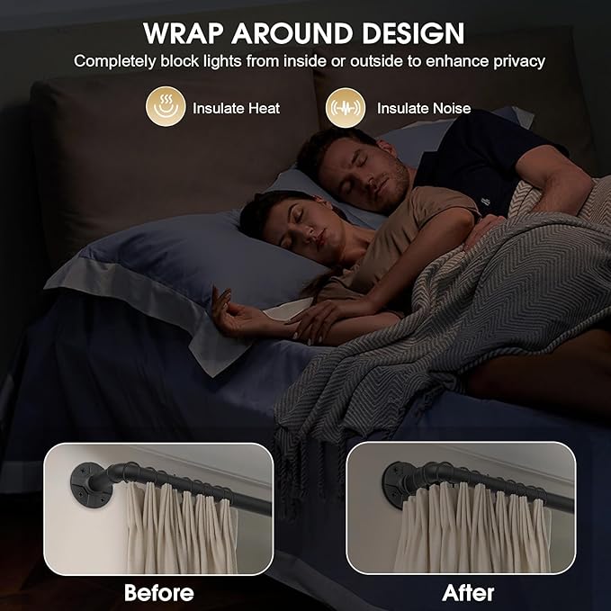 Blackout Curtain Rods 48-84 Inch Adjustable Heavy Duty - 1 Inch Wrap Around Room Darkening Rod for Indoor/Outdoor, Modern Drapery Room Divider