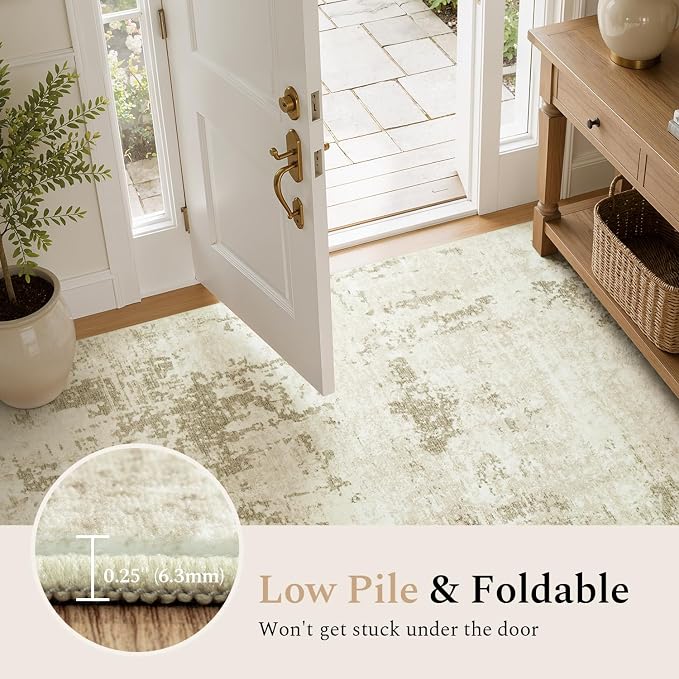 Rugflix 5x7 Area Rugs for Living Room, Washable Large Rug Stain-Resistant Low Pile, Modern Neutral Carpet for Dining Room Home Office Kid Room Nursery Bedroom, Beige