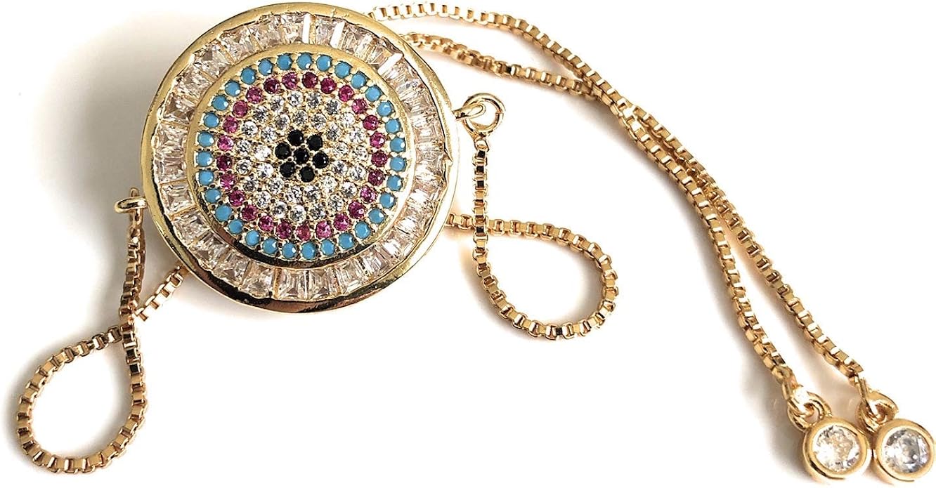 SIFRIMANIA Evil Eye Adjustable Sliding Bead Shiny Bracelet Lucky Charms Jewelry for Women of All Ages