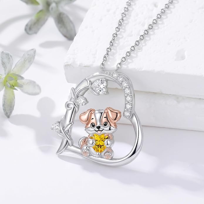 PELOVNY Teddy Bear Necklace for Women 925 Sterling Silver Bear/Highland Cow/Fox/Cat/Axolotl Birthstone Necklace Christmas Birthday Jewelry Gifts for Mom Daughter Wife Sister