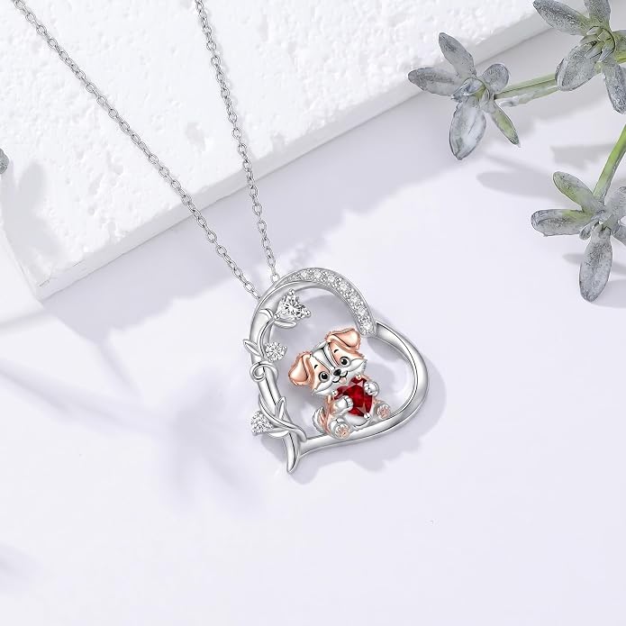 PELOVNY Teddy Bear Necklace for Women 925 Sterling Silver Bear/Highland Cow/Fox/Cat/Axolotl Birthstone Necklace Christmas Birthday Jewelry Gifts for Mom Daughter Wife Sister