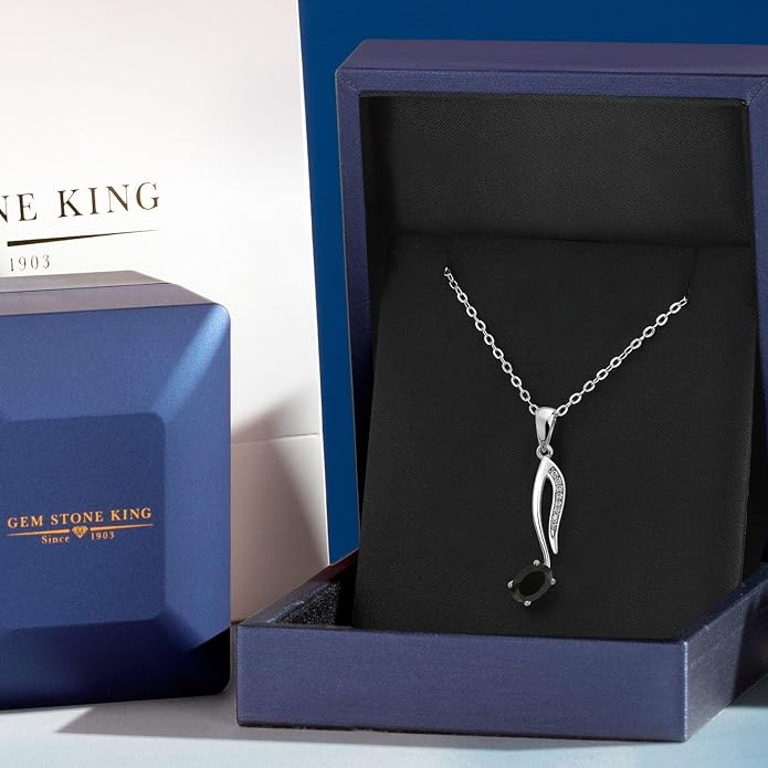 Gem Stone King Music Eighth Note Pendant Necklace | 925 Sterling Silver | 6X4MM Oval Gemstone Birthstone | With 18 Inch Silver Chain | Designed By Keren Hanan