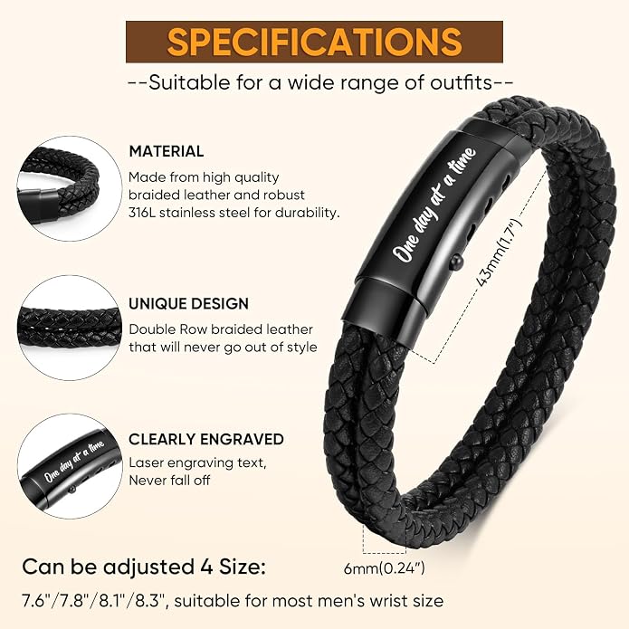 VNOX Men's Inspirational Mantra Engarved Handmade Braided Leather Adjustable Cuff Bangle Bracelet Encouragement Motivational Gift for Men