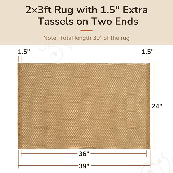 2x3 Washable Boho Area Rug with Tassels for Living Room Red Beige | Vacuum Friendly, Machine Washable, Non-Slip Entry Rug, Modern Farmhouse Neutral Decor Carpet, Entryway Kitchen Bathroom