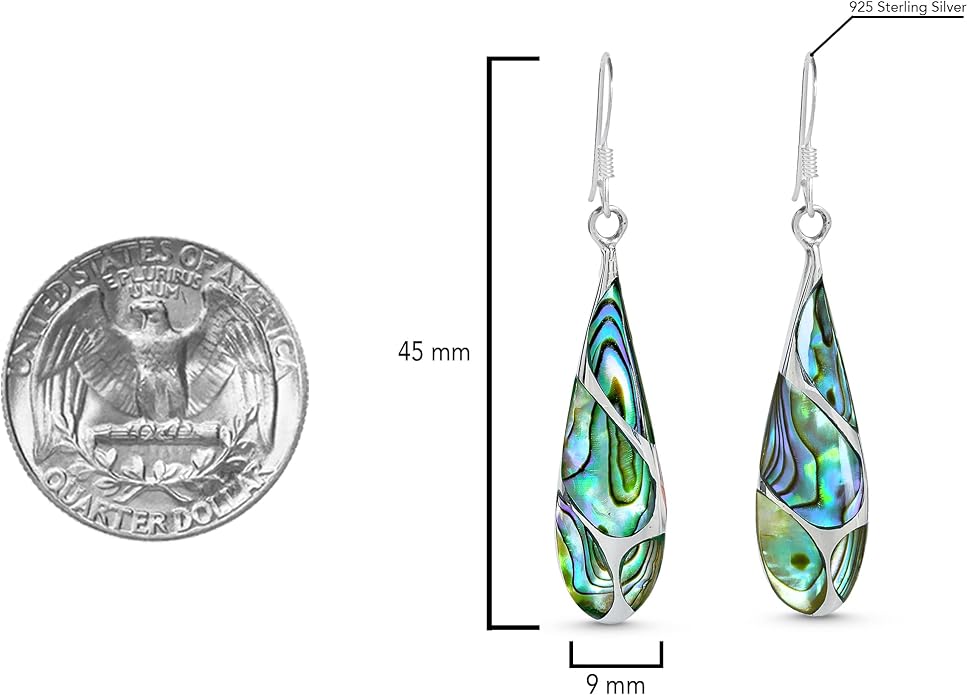 AeraVida Vintage Stone Teardrop Birthstone Sterling Silver Earrings, 9x45 mm | Dangle Earrings for Women