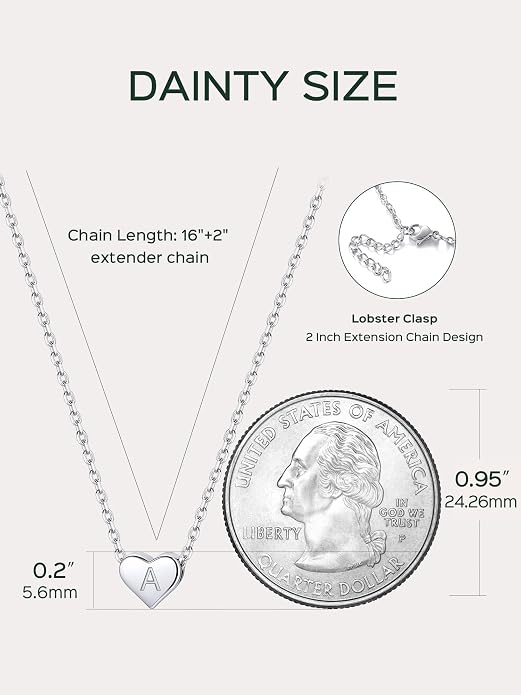 ChicSilver 925 Sterling Silver Heart Initial Necklaces for Women -Dainty Personalized Heart Pendant Letter Alphabet Necklace for Women