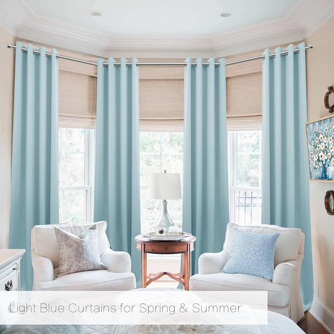 KOUFALL Light Blue Curtains 96 Inches Long for Living Room,Blackout Room Darkening Grommet Thermal Window Treatments Grand Millenial Curtain Drapes for Bedroom Decor,96 Inch Length 2 Panel Set