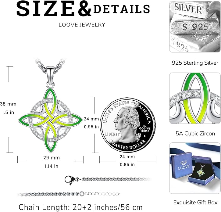 Pentagram Necklace Sterling Silver Triple Moon Goddess/Celtic Knot Witches Knot/Ankh/Sun and Moon/Hecate/Lilith/Santa Muerte/Tetragrammaton Pendant Necklace Pagan Wiccan Magic Egyptian Amulet Jewelry for Women Men