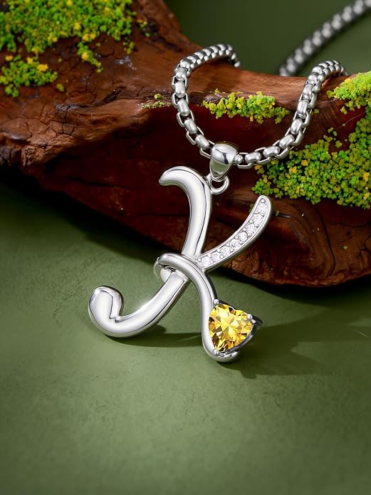 Birthday Gifts for Women Alphabet A to Z Initial Birthstone Pendant Necklaces for Women - 18k White Gold Plated Personalized Name Jewelry Anniversary Graduation Gifts for Wife Her Daughter Girlfriend(with Gift Box)