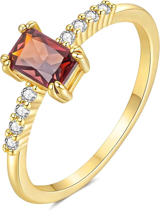 YeGieonr Birthstone Stackable Rings for Women Dainty Gold Rings with Baguette Cubic Zirconia, Non Tarnish Thin Band Ring, 14k Gold Plated Pinky Rings Jewelry Gift