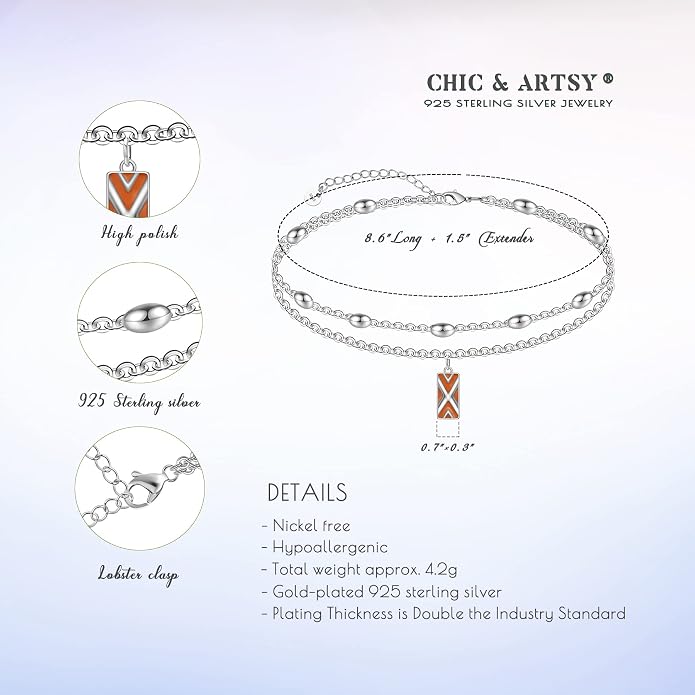 CHIC & ARTSY 925 Sterling Silver Ankle Bracelets for Women, Adjustable Layered Foot Chains with Nature & Symbol Charms, Lightweight Comfort Fit Boho Beach Everyday Jewelry
