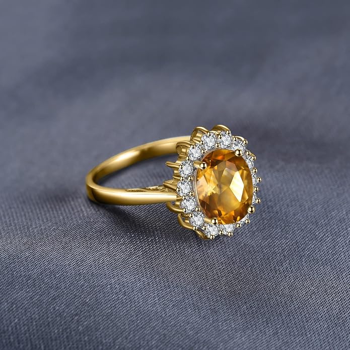 JewelryPalace Princess Diana Kate Middleton Class Gemstone Birthstone Sapphire Halo Engagement Rings for Women, Anniversary 14K White Yellow Rose Gold Plated 925 Sterling Silver Promise Rings for Her