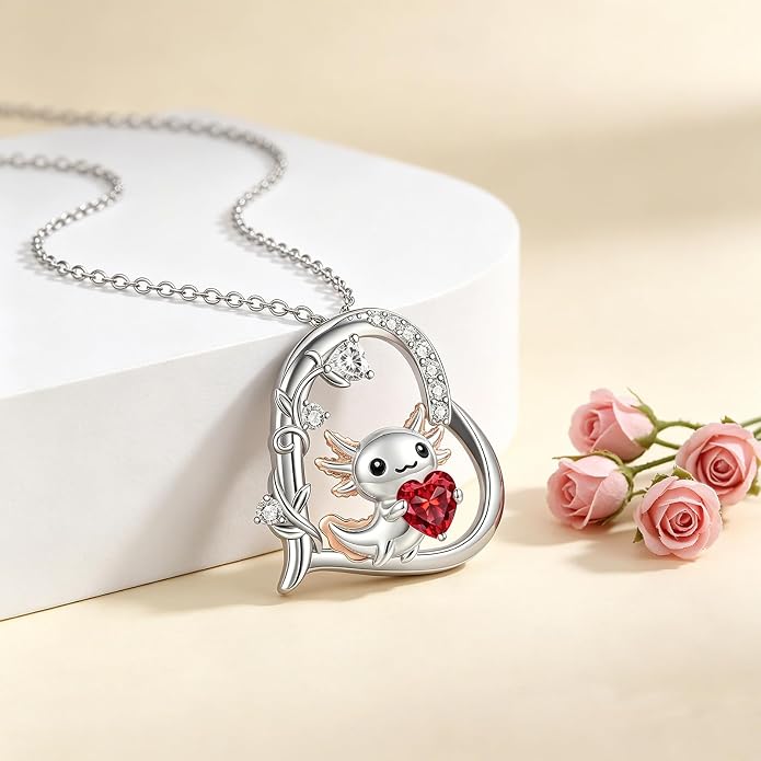 PELOVNY Teddy Bear Necklace for Women 925 Sterling Silver Bear/Highland Cow/Fox/Cat/Axolotl Birthstone Necklace Christmas Birthday Jewelry Gifts for Mom Daughter Wife Sister