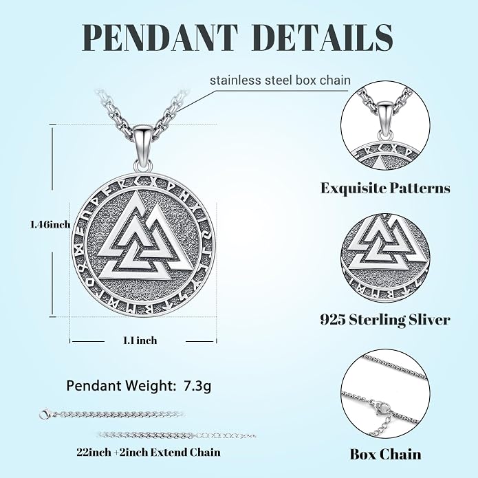 Thors Hammer Necklace/Viking Tree of Life/Valknut/Vegvisir/Triskelion/Sword/Spear Point Arrowhead/Urn Necklace for Ashes/Compass Necklace 925 Sterling Silver Amulet Jewelry for Men Women