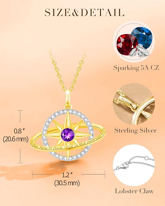 FANCIME Stellar Promise Birthstone Necklace for Women White Gold Plated Sterling Silver Planet Star Pendant Fine Jewelry Anniversary Birthday Mothers Day Gifts for Women Wife Friend Her