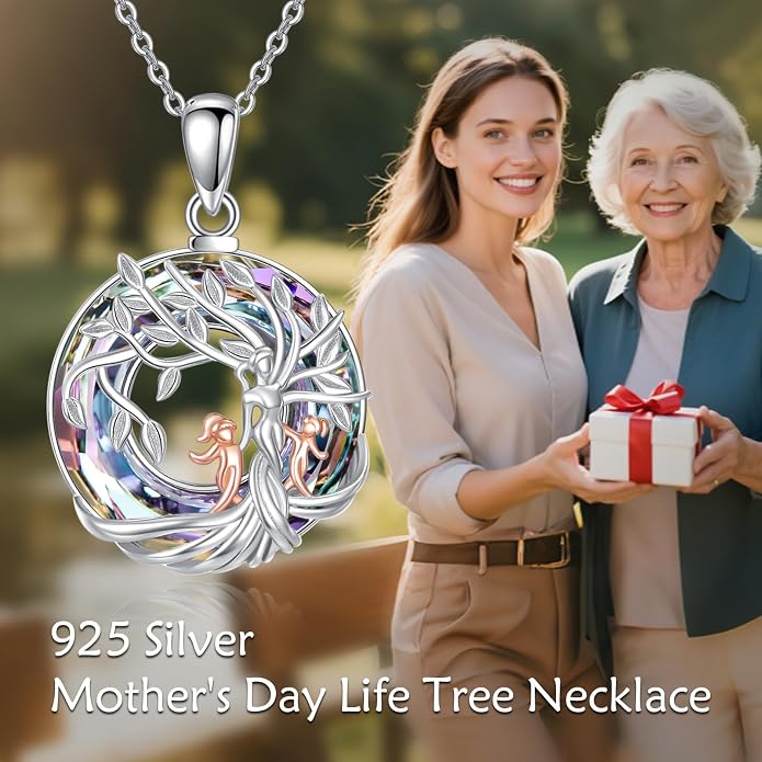 Tree Of Life Necklace Sterling Silver Mother Daughter Necklace Crystal Tree Of Life Pendant Jewelry Gift For Mom Grandma Women Wife