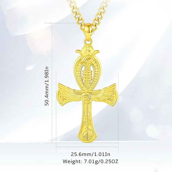 INFUSEU Mythology Pendant Necklaces for Men, Viking Norse Mjolnir Egyptian Anubis Ankh, 22-24 Inch Chain