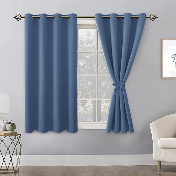 Hiasan Blackout Curtains for Bedroom - Thermal Insulated & Energy Saving Window Curtains for Living Room/Kids Room, 2 Drape Panels Sewn with Tiebacks, Blue Haze, 52 x 45 Inch