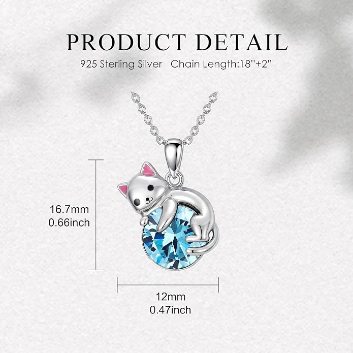 PELOVNY Teddy Bear Necklace for Women 925 Sterling Silver Bear/Highland Cow/Fox/Cat/Axolotl Birthstone Necklace Christmas Birthday Jewelry Gifts for Mom Daughter Wife Sister