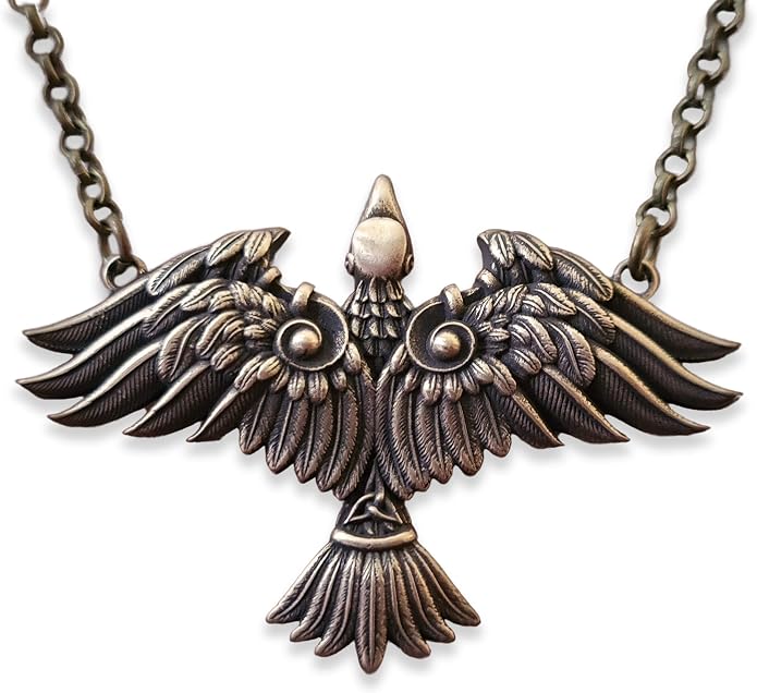 Baldur Jewelry - Viking Raven Crow Bird Necklace - Celtic Norse Odin Bird Raven Hugin Munin Pendant Necklace - Raven Wings Necklace - Raven Jewelry - Raven Skull Pendant - Raven Gifts
