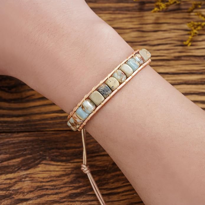 Plumiss Women Boho Handmade Natural Stone Crystal Leather Bead Wrap Bracelets Collection