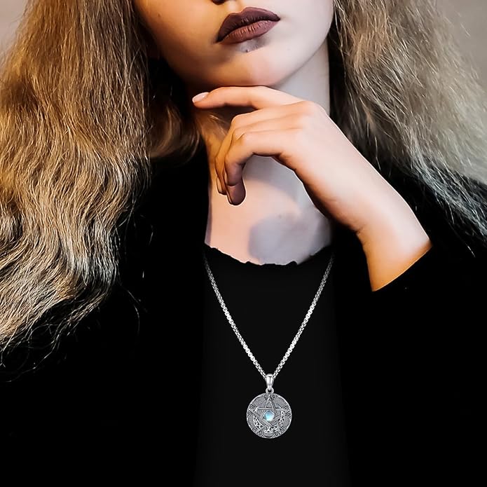 Pentagram/Celtic Knot/Witches Knot/Santa Muerte/Triple Moon Goddess/Baphomet/Hecate Necklace Sterling Silver Magic Wiccan Amulet Pagan Jewelry for Women Men