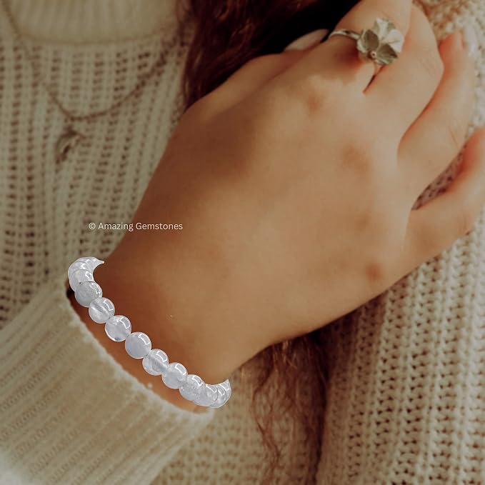 Amazing Gemstone Selenite Bracelet, Gifts for Men & Women - Protection Healing Crystal Bracelet - 8mm Gemstone Beaded Adjustable Bracelet, Pulseras para Hombres Mujer Stocking Stuffers
