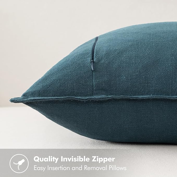 MIULEE Decorative Linen Euro Sham Pillow Covers 26x26 Blue | Boho Farmhouse Neutral Couch Throw Pillows for Bed, Pack of 2 Accent Coastal Modern Pillowcases, Sofa Livingroom Home Decor