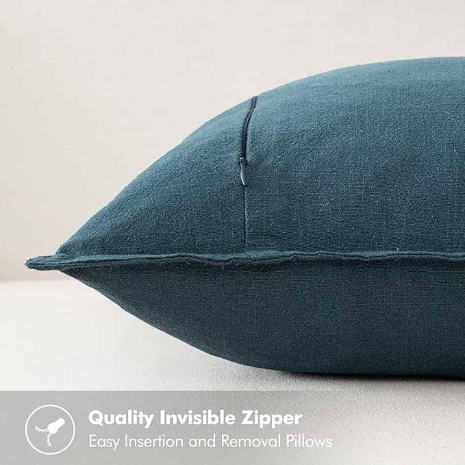 MIULEE Decorative Linen Euro Sham Pillow Covers 24x24 Blue | Boho Farmhouse Neutral Couch Throw Pillows for Bed, Pack of 2 Accent Coastal Modern Pillowcases, Sofa Livingroom Home Decor