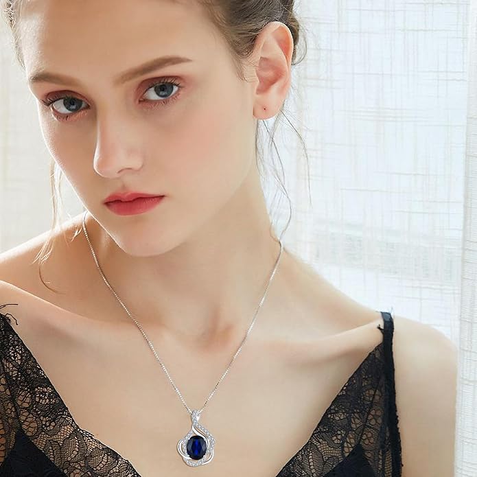 Birthstone Necklace for Women 925 Sterling Silver Pendant Necklaces Oval Cut Cubic Zirconia Necklace Jewelry