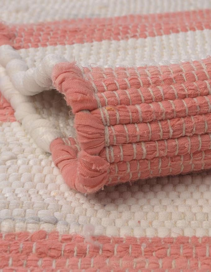 Unique Loom Chindi Rag Collection Area Rug - Striped (2' 2" x 6' 1" Runner, Coral and Ivory)