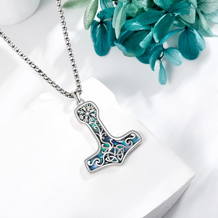 Viking Necklace for Men S925 Sterling Silver Thor Hammer Mjolnir/Wolf Tooth Pendant Necklace Nordic Viking Jewelry Gift for Men Women