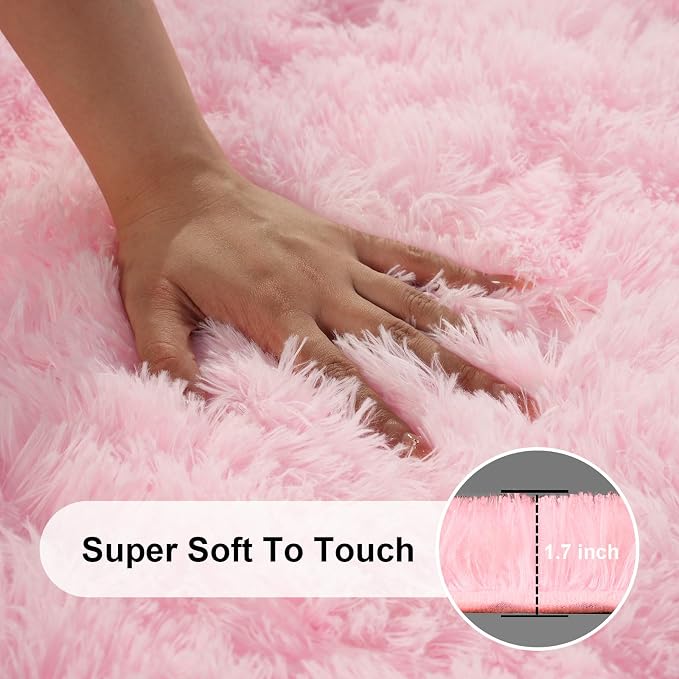 Pink Rug for Bedroom, 3x5 Fluffy Area Rugs for Living Room, Small Fuzzy Shag Soft Non-Slip Carpet for Kids Girls and Boys Nursery Dorm Indoor Room Home Decor (3ft X 5ft, Pink)